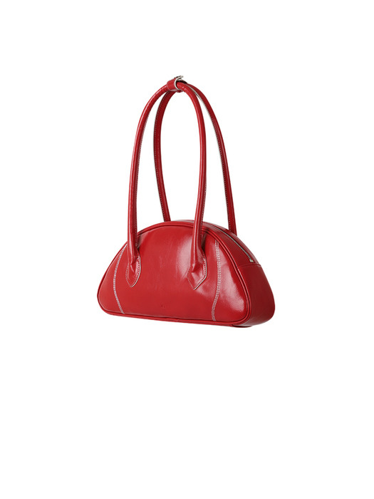 STITCH LEATHER BAGUETTE SHOULDER BOWLING BAG - RED