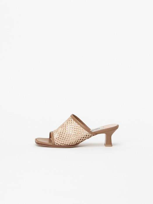 Messia Meshed Mules in Beige Mesh Straw