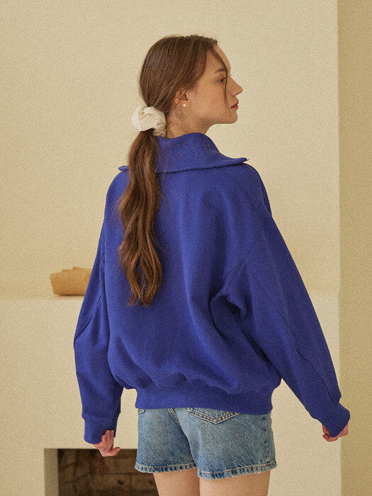 Rose Wappen Rib Block Half Zip-up Sweatshirt - Blue