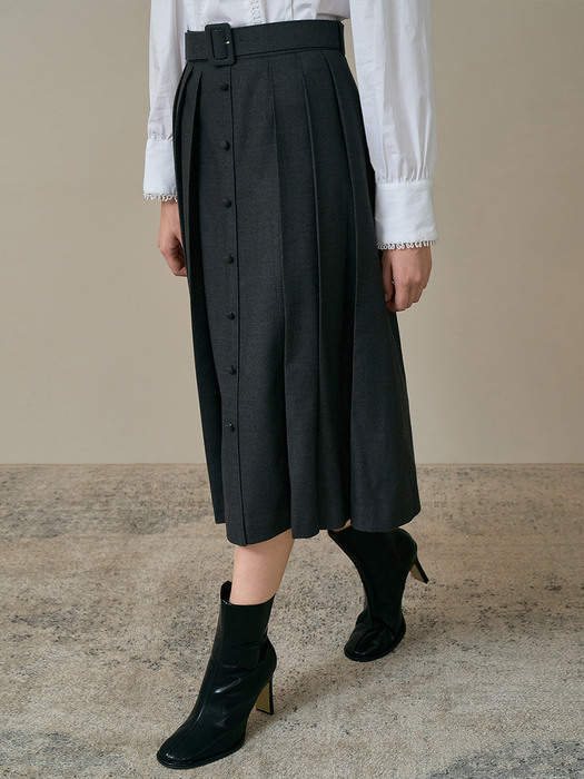 JANE Belted pleats skirt_grey