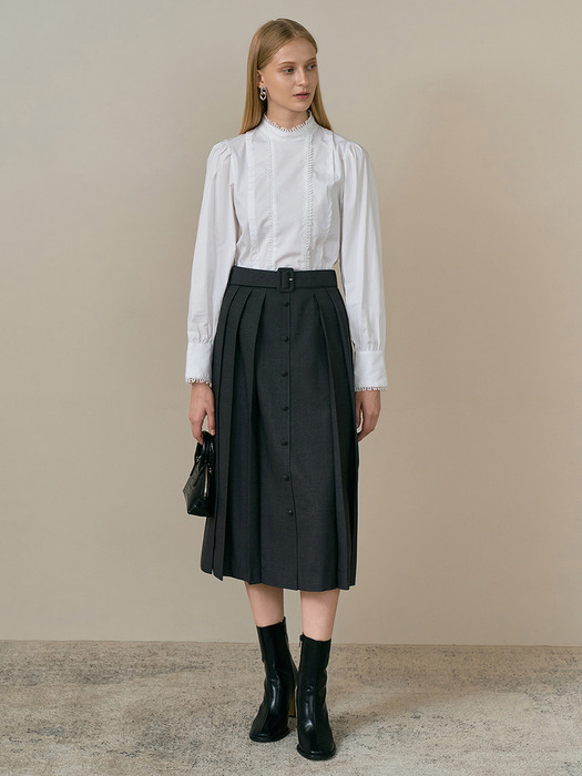 JANE Belted pleats skirt_grey