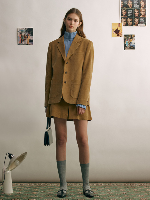 [N][SET]WESTMINSTER Corduroy jacket + MAILI A-line corduroy skirt (Camel)