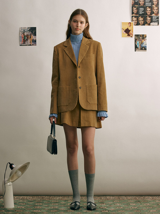 [N][SET]WESTMINSTER Corduroy jacket + MAILI A-line corduroy skirt (Camel)