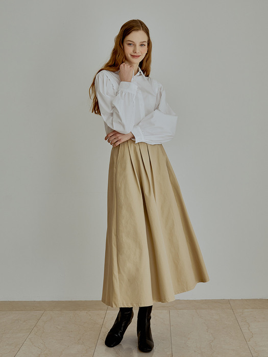 Pintuck wrap skirt (beige)