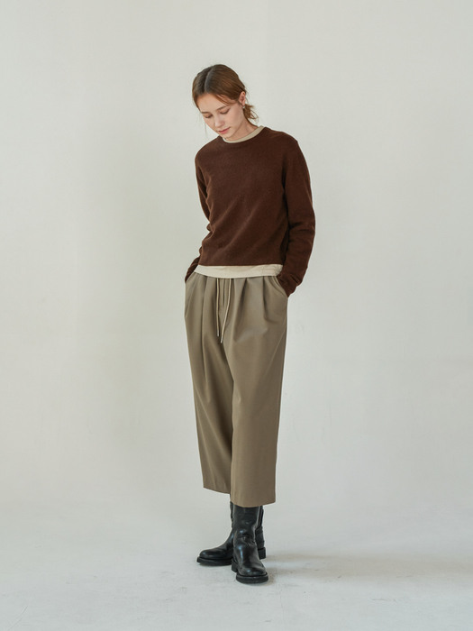 Wool wide band slacks (Dark beige)
