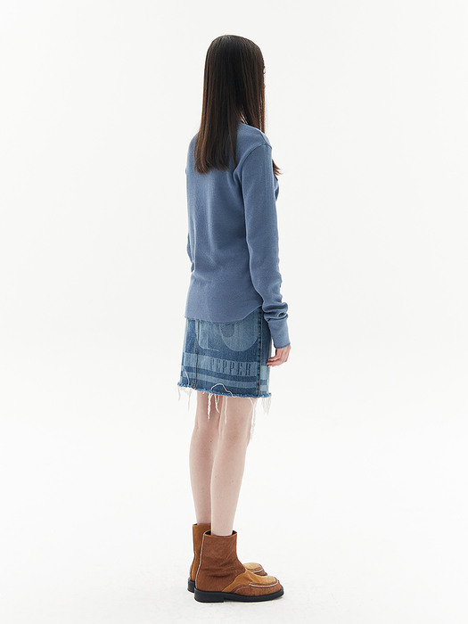 Spell middle denim skirt [Blue]