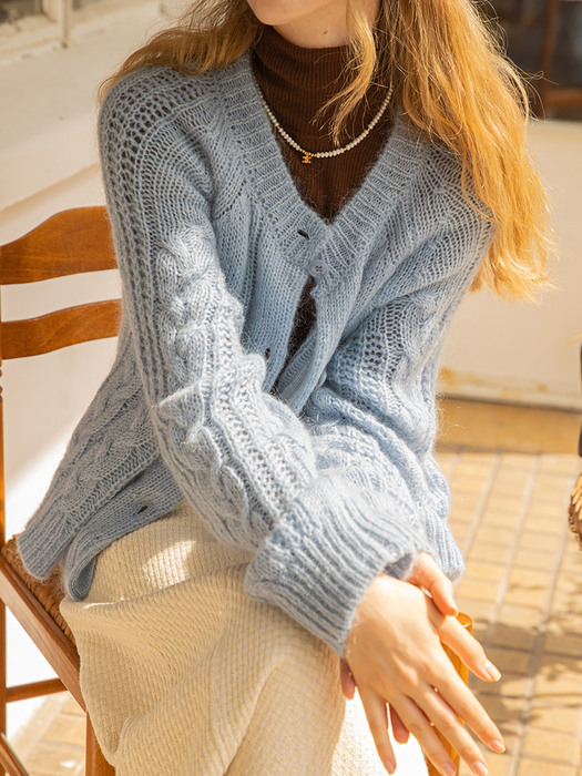 LEROY cable knit cardigan_BLUE