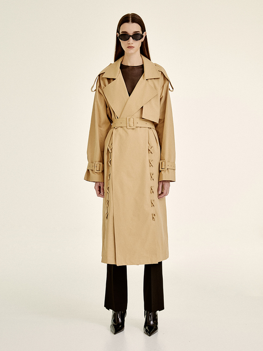 ELLA EYELET TRENCH COAT-BEIGE