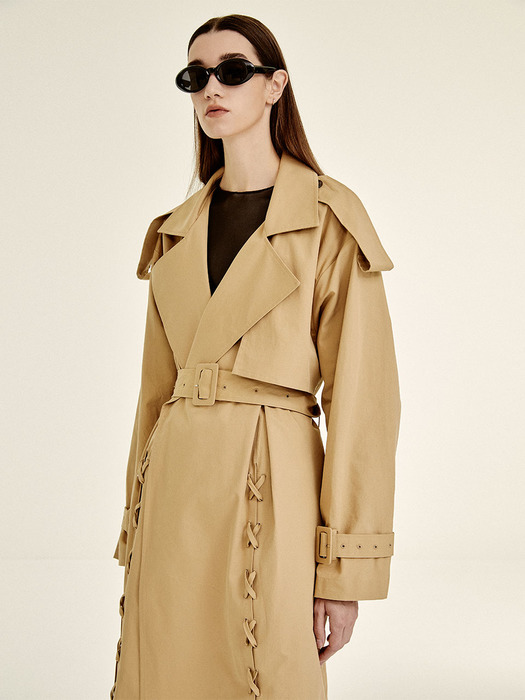 ELLA EYELET TRENCH COAT-BEIGE