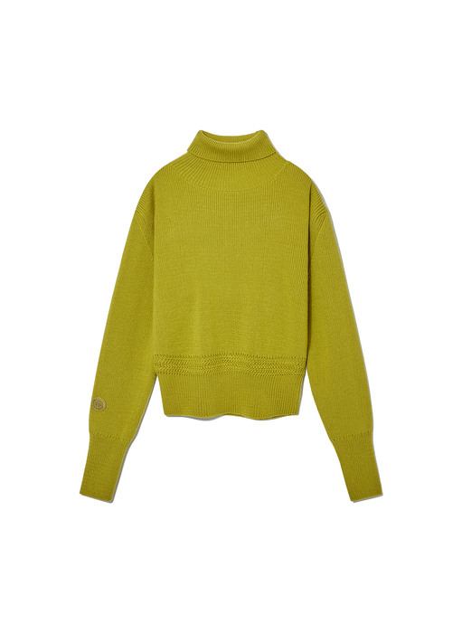 RIBBED TURTLENECK KNIT PULLOVER, GREEN