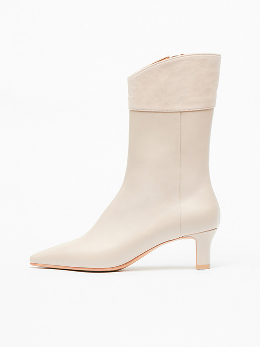 INES - Modern Western Mid Boots / Pale Ivory