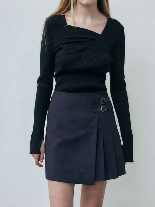 Buckle Pleats Mini Skirt SW3SS112-10