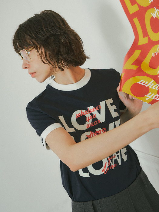 A3442 LOVE ringer T-shirt_Navy/White