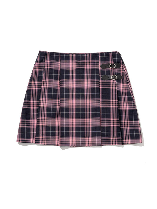 Check Pleats Mini Skirt [PINK]
