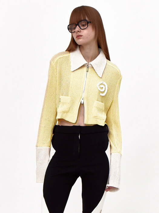 Sun Flower Zip-up Cardigan Yellow White