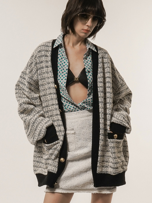 Cotton-Blend Boucle Oversized Cardigan(UNISEX)_UTW-SC05 