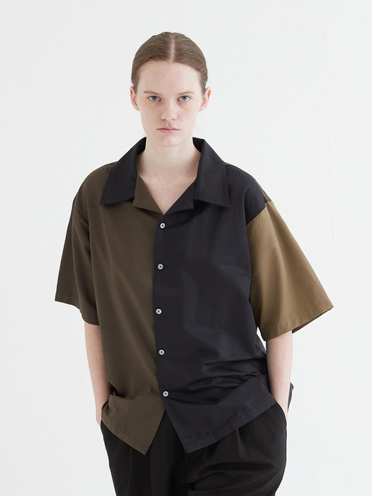 [UNISEX] Color Block Half Sleeve Shirt Black