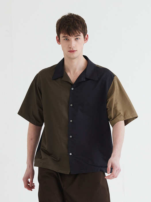 [UNISEX] Color Block Half Sleeve Shirt Black