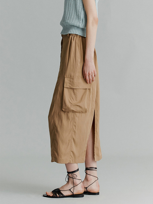 Belted Slit Skirt(Beige)