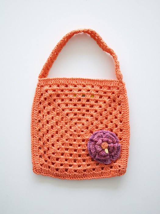 Flower corsage summer crochet bag (orange)