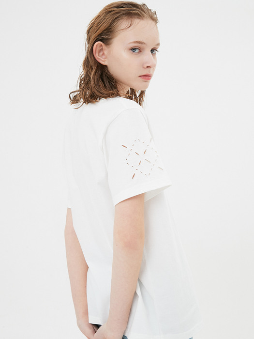 UNISEX, Argyle Hole Sleeve T-shirt / White