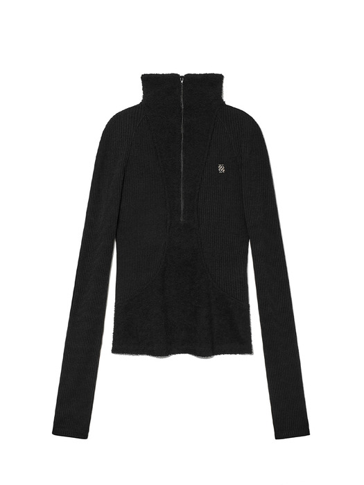 Terry Half Zip-Up Top Black