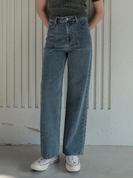 Lossy  Square Pocket High Denim Pants_blue