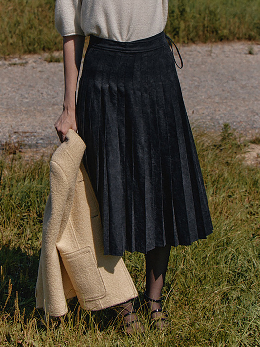 Wrap Pleated Skirt(Charcoal)