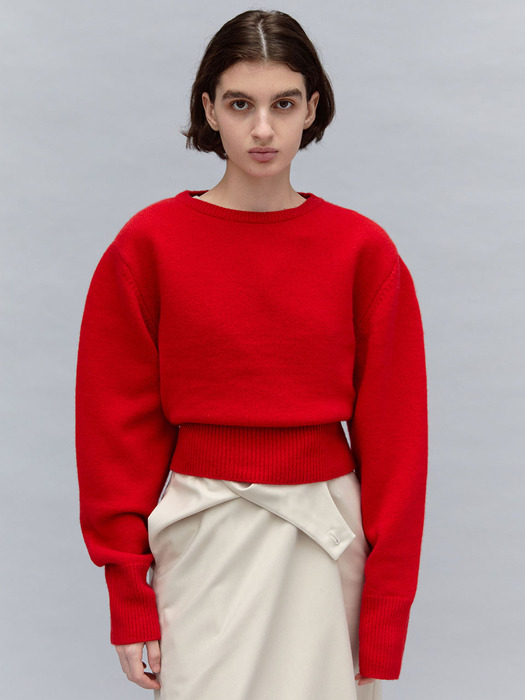 puff sleeve round knit (red)