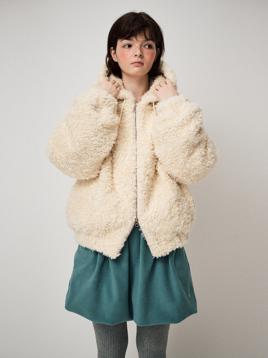 SHEARLING HOOD JUMPER, CREAM