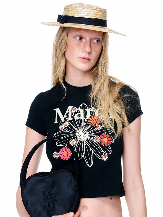 CROPPED TSHIRT FLOWERMARDI BLOSSOM_BLACK CREAM