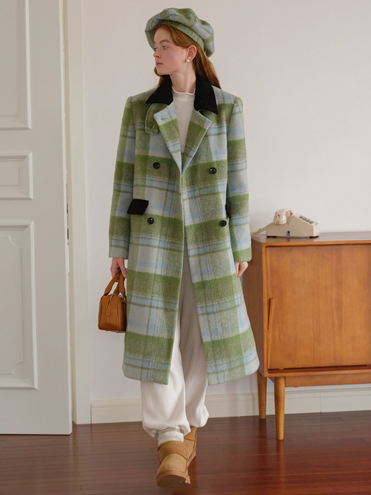 Cest_Matcha plaid woolen coat