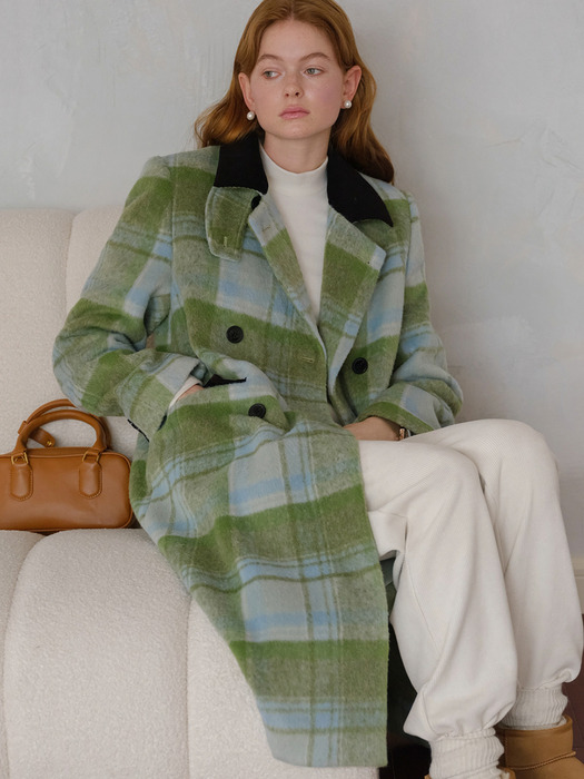 Cest_Matcha plaid woolen coat