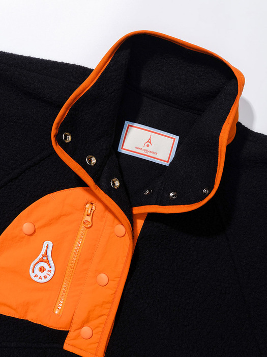 [Woman] Rond&Demarrer Half Button-Up Sherpa Jaket [Black&Orange]