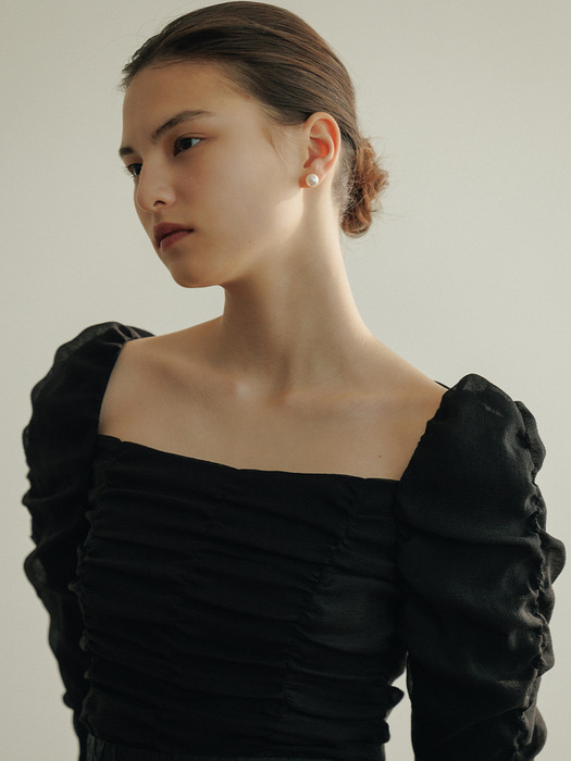 DAKOTA Square neck shirring detailed blouse (Ivory/Black/Pale pink)