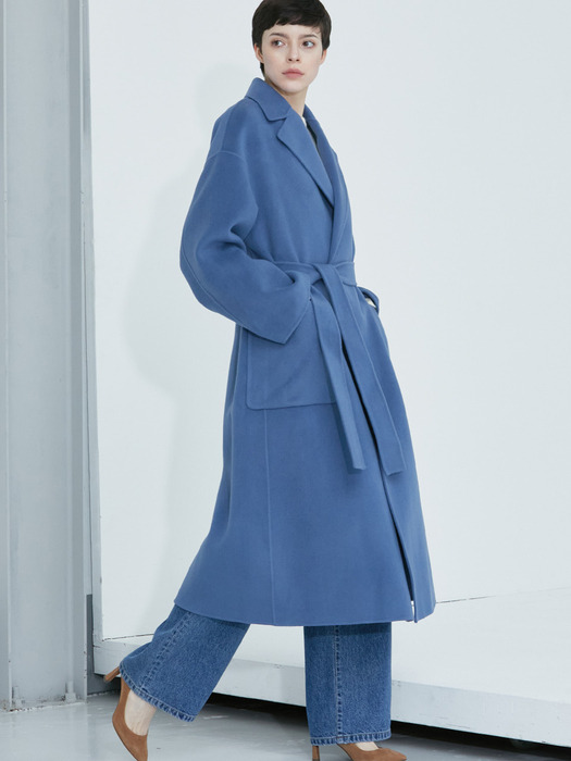 Cashmere out pocket belted coat - blue