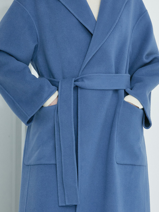 Cashmere out pocket belted coat - blue