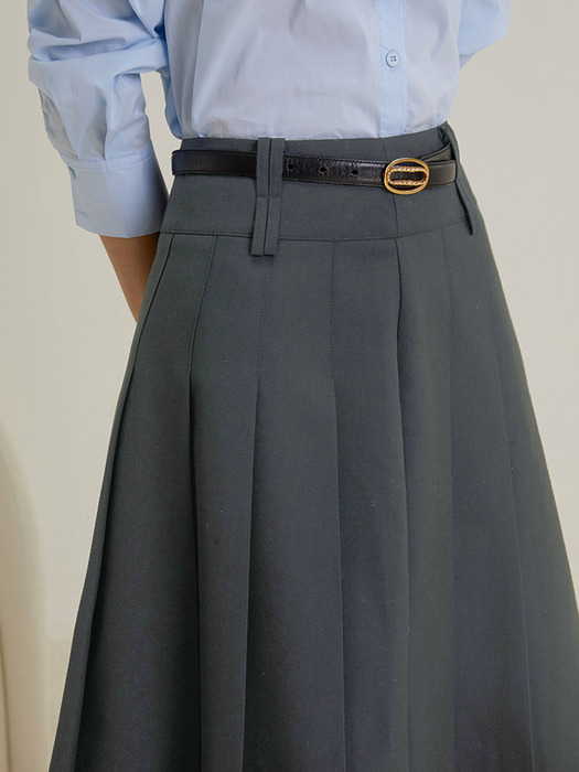 LS_Pleated drape long skirt
