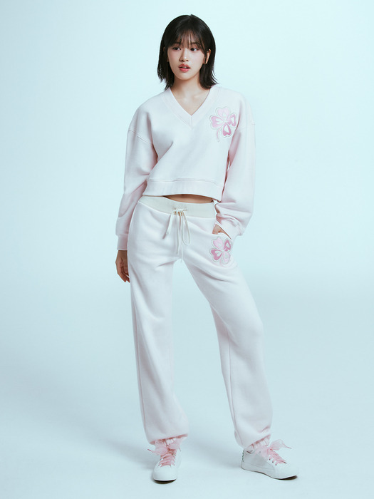 CROPPED SWEATSHIRT V NECK CLOVERMARDI SATIN_PINK