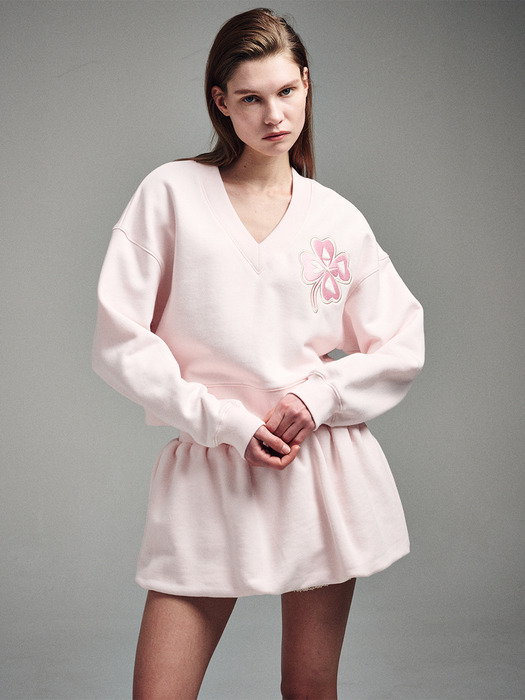 CROPPED SWEATSHIRT V NECK CLOVERMARDI SATIN_PINK