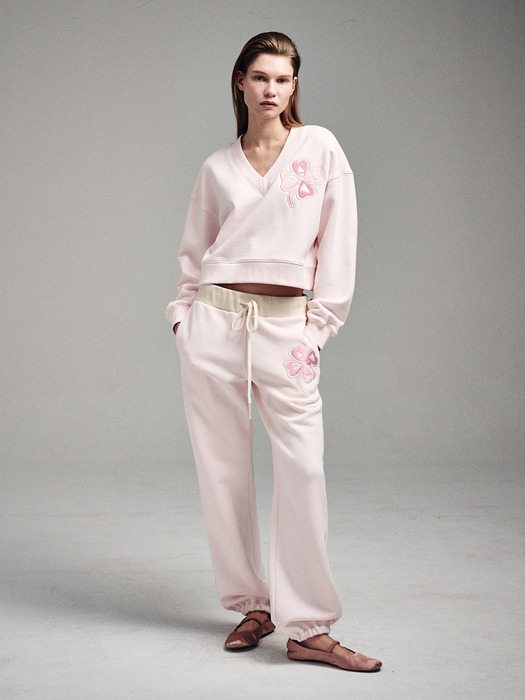 CROPPED SWEATSHIRT V NECK CLOVERMARDI SATIN_PINK