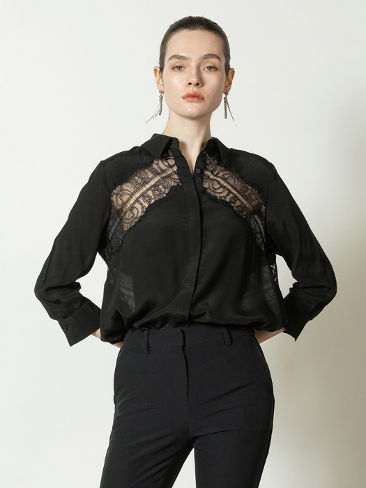 Embroidered silky blouse - black