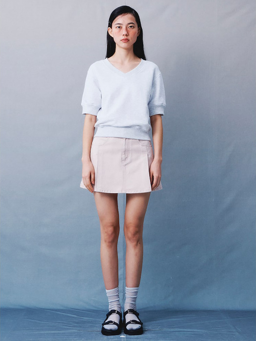Tuck Detail Denim Mini Skirt  Pale Pink (KE4327M51Y)