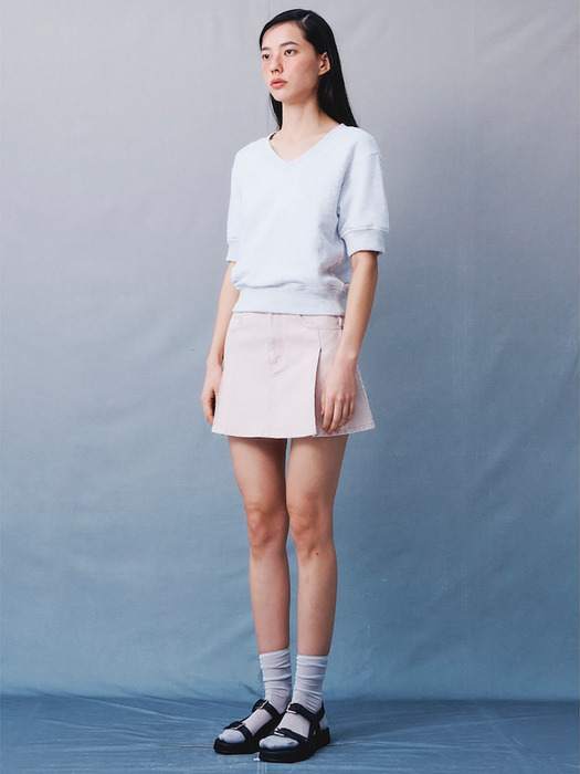 Tuck Detail Denim Mini Skirt  Pale Pink (KE4327M51Y)
