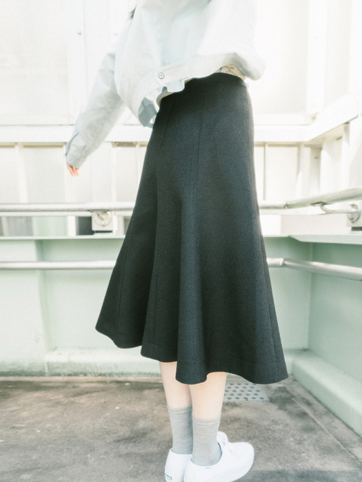 BOUCLE FLARE SKIRT_BLACK