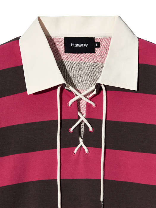 LACE UP STRIPE RUGBY TEE (PINK)