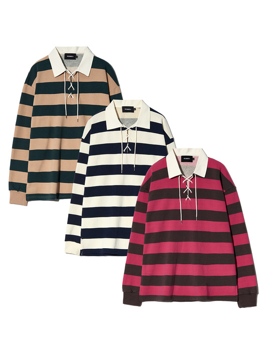 LACE UP STRIPE RUGBY TEE (PINK)
