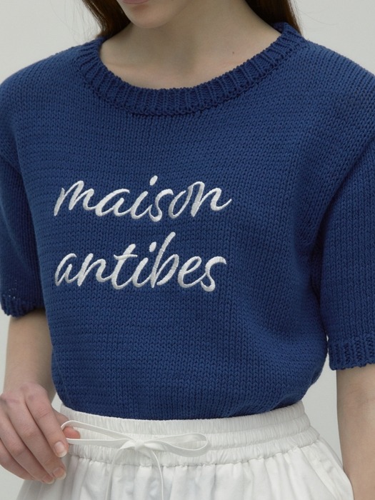 lettering short sleeve knit - navy