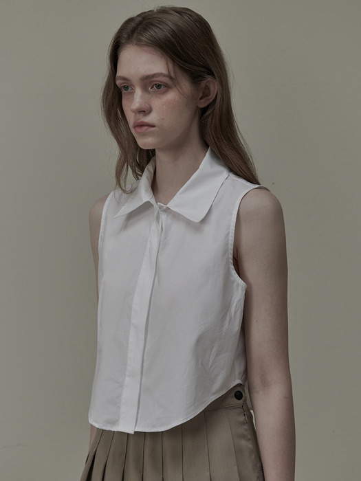 Sleeveless cotton shirt - White