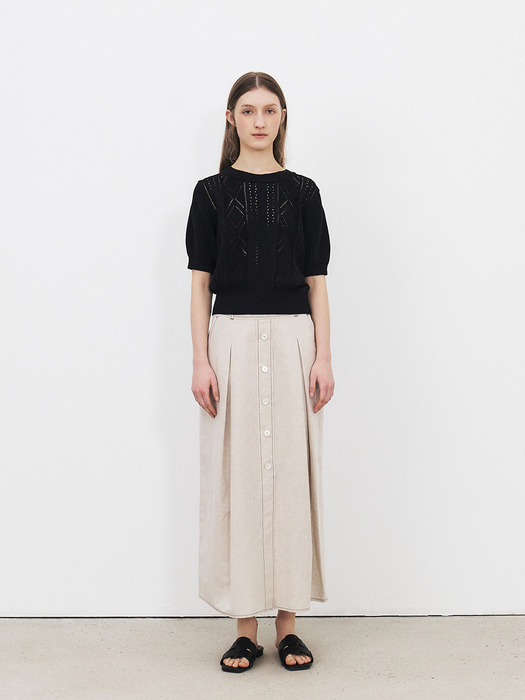 TFR LINEN STITCH BUTTON SKIRT_2COLORS